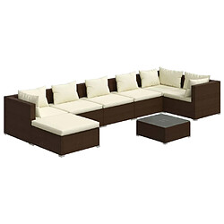 vidaXL Salon de jardin 8 pcs avec coussins Résine tressée Marron