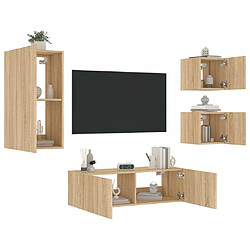 Maison Chic Lot de 4 Meuble TV muraux, Banc TV avec lumières LED pour salon, Meuble de rangement chêne sonoma -GKD31420