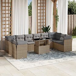 vidaXL Salon de jardin 11 pcs avec coussins beige résine tressée