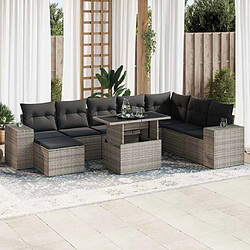 vidaXL Salon de jardin 9 pcs avec coussins gris résine tressée