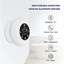 Avis Universal Haut-parleur YH-Bluetooth, haut-parleur Bluetooth sans fil avec radio FM, appel mains libres, haut-parleur de musique imperméable IPX4 avec aspiration dans la salle de bain (blanc)