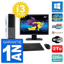 PC Dell 990 DT Ecran 19" Intel i3-2120 RAM 32Go Disque Dur 2To Windows 10 Wifi - Occasion