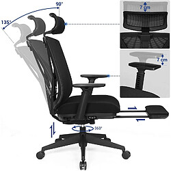 Helloshop26 Chaise de bureau avec repose pied fauteuil de bureau ergonomique en filet mécanisme basculant (90-135°) charge max. 150 kg noir 12_0000410