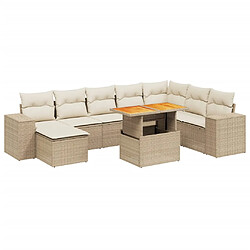 vidaXL Salon de jardin avec coussins 9 pcs beige résine tressée