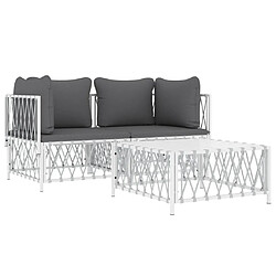 Avis Maison Chic Salon de jardin 3 pcs avec coussins - Table et chaises d'extérieur - Mobilier/Meubles de jardin Moderne blanc acier -MN25910