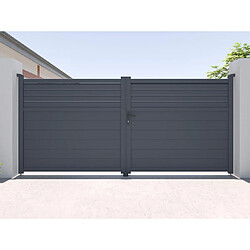 Vente-Unique Portail électrique battant aluminium persienné L355 x H166 cm anthracite - VIAZO