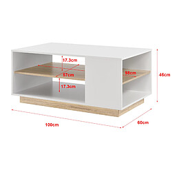 Avis Table Basse avec Étagère de Stockage Trelleborg 46 x 100 x 60 cm Blanc Chêne [en.casa]