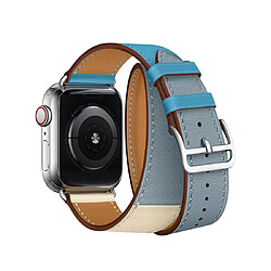 Avis Wewoo Bracelet de poignet en cuir bicolore à double boucle pour Apple Watch séries 3 et 2 et 1 38 mmgris bleu + rose blanc + glacier