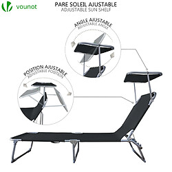 Vounot Transat pare soleil Lot de 2 pcs Noir