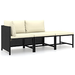 Maison Chic Salon de jardin 3 pcs + coussins - Mobilier/Meubles de jardin - Table et chaises d'extérieur Résine tressée Noir -MN21900