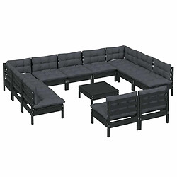 Avis Maison Chic Salon de jardin 12pcs + coussins - Mobilier/Meubles de jardin - Table et chaises d'extérieur Noir Bois de pin massif -MN55510