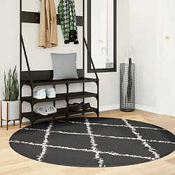 vidaXL Tapis shaggy à poils longs moderne noir et crème Ø 160 cm