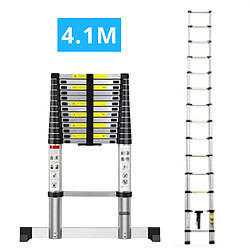 Secury-T Echelle télescopique aluminium 14 marches H 4,1m avec barre stabilisatrice