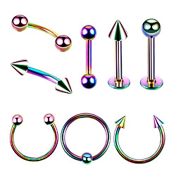 8 pièces multi-couleur nez lèvre langue sourcil tragus piercing bijoux 10mm