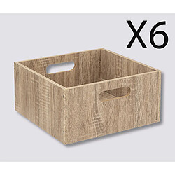 Pegane Lot de 6 boites de rangement, paniers de rangement en bois coloris naturel - Longueur 31 x Profondeur 31 x Hauteur 15 cm