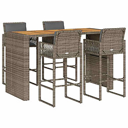 vidaXL Ensemble de bar de jardin 5 pcs avec coussins gris poly rotin