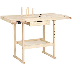 Avis Helloshop26 Établi d'atelier en bois de pin avec tiroir et étagère charge max 200 kg 127 cm banc table de travail bricolage menuisier 01_0000429