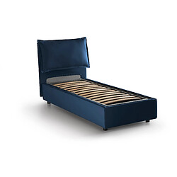 Acheter Autrement Talamo Italia Veronica lit simple avec conteneur, Made in Italy, en tissu amovible, 80x190 cm, avec ouverture latérale, Bleu, avec matelas inclus.