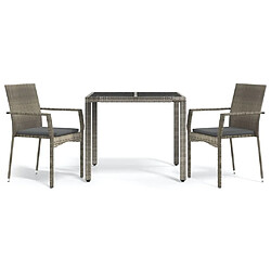 Salle à manger de jardin 3 pcs,Table et chaise à dîner avec coussins Gris -MN76002