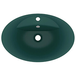 Avis vidaXL Lavabo ovale à trop-plein Vert foncé mat 58,5x39 cm Céramique