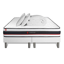 Somness Pack double sommier 80x200 + matelas FORM 160x200 + 2 oreillers mémoire de forme + Couette Percale