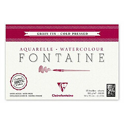 Clairefontaine 96436C Bloc de papier aquarelle Grain Fin Format carte postale Encollé sur 4 côtés 25 Feuilles Blanc