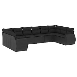 vidaXL Salon de jardin 10 pcs avec coussins noir résine tressée