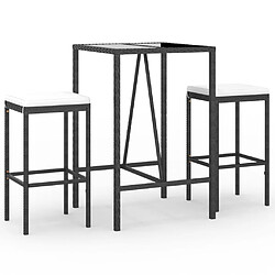 vidaXL Ensemble de bar de jardin 3 pcs avec coussins noir poly rotin