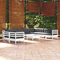 Maison Chic Salon de jardin 11pcs + coussins - Mobilier/Meubles de jardin - Table et chaises d'extérieur blanc bois de pin solide -MN80651