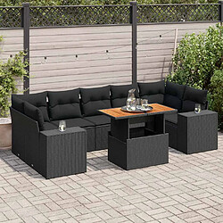 vidaXL Salon de jardin 8 pcs avec coussins noir résine tressée