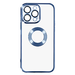 Avizar Coque iPhone 14 Pro Max Silicone Caméra Protégée Transparent Contour bleu Chromé