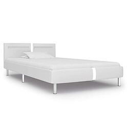 Maison Chic Lit adulte - Cadre de lit avec LED,Structure du lit Contemporain Blanc Similicuir 90 x 200 cm -MN64591