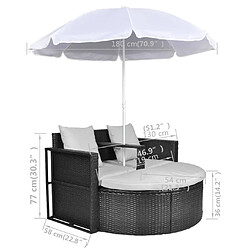 vidaXL Lit de jardin avec parasol Noir Résine tressée pas cher