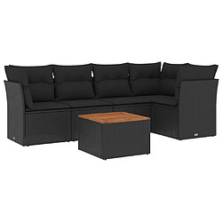 vidaXL Salon de jardin 6 pcs avec coussins noir résine tressée