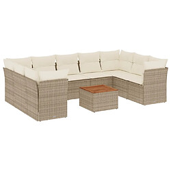 Maison Chic Salon de jardin avec coussins 10 pcs, Ensemble Tables et chaises de jardin, beige résine tressée -GKD107697