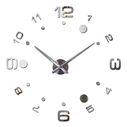 moderne diy grande horloge murale grande montre 3d miroir quartz analogique horloge argent