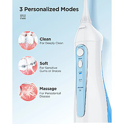 Fairywill Hydropulseur Jet Dentaire Rechargeable Portable 8 Buses Irrigateur Oral Professionnel 3 Modes - Blanc+Bleu