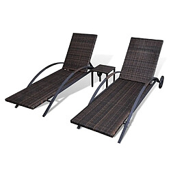 Acheter Helloshop26 Lot de deux chaises longues transat 200 cm avec table résine tressée marron 02_0011913