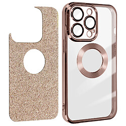 Avizar Coque pour iPhone 14 Pro Max Paillette Amovible Série Protecam Spark Rose Gold