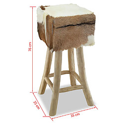 vidaXL Tabouret de bar Cuir véritable et bois de teck solide pas cher