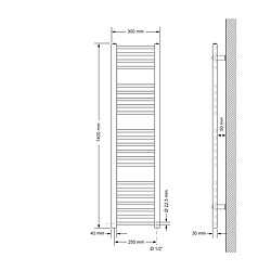 ECD Germany Radiateur Electrique avec Elément Chauffant 1200W - 300 x 1400 mm - Blanc - Connexion Latéral - Forme Droit - Kit Montage Mural Inclus - Sèche-Serviettes Sahara pour Salle de Bain