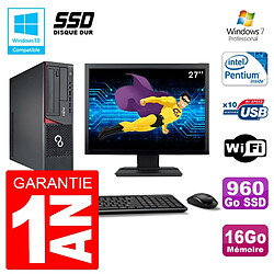 PC Fujitsu Esprimo E720 E85+ SFF Ecran 27'' G3220 RAM 16Go 960 Go SSD Wifi W7 - Occasion