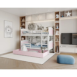 Kids Literie Lit Superposé Mateo 90x190 Blanc - rose Livré avec sommiers, tiroir et matelas en mousse de 7cm