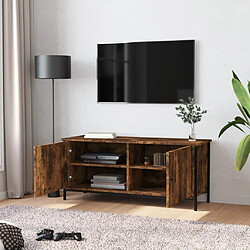 Avis Maison Chic Meuble TV scandinave - Banc TV pour salon avec portes chêne fumé 102x35x45 cm bois d'ingénierie -MN92743