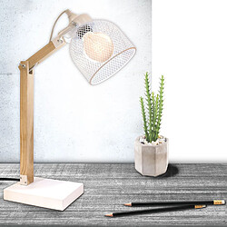 The Home Deco Factory Lampe de bureau inclinable en Bois et Métal - H.38 cm - Blanc