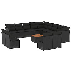 vidaXL Salon de jardin avec coussins 14 pcs noir résine tressée