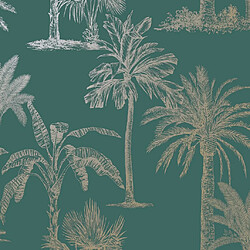 DUTCH WALLCOVERINGS Papier peint Arbres Bleu sarcelle et argenté