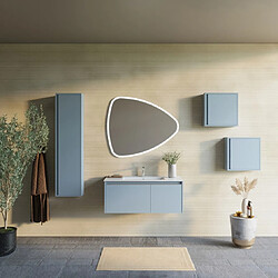 Kiamami Valentina ARMOIRE DE TOILETTE MURALE AVEC LAVABO DE 100 CM BLEU MAT, MIROIR À LED | MONACO pas cher