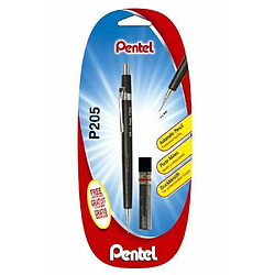 Pentel P205 Porte-mines 0,5 mm à canon fixe 4 mm Corps Noir + 1 étui de mines offert