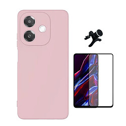 Kit De Film En Verre Trempé À Coque Complète 5D + Couvercle En Silicone Liquide + Support de voiture magnétique robuste Phonecare Pour Oppo A3 4G - Rose